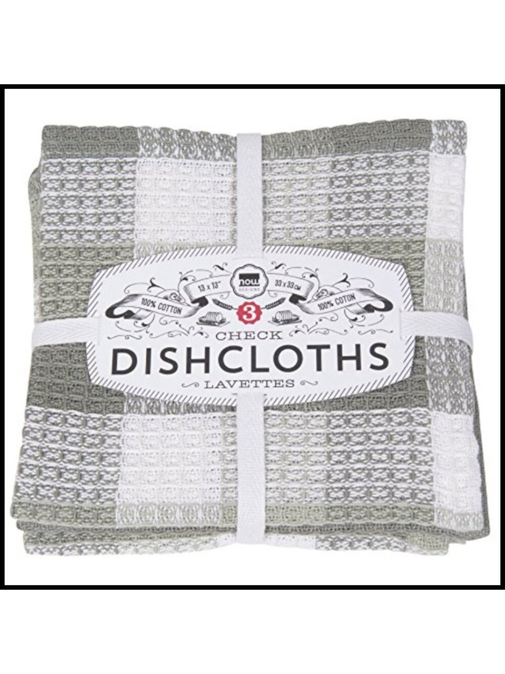 Waffle Weave Dishcloth Set of 3 Plaid Kitchen Towels 13x13 Absorbent